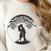 Sweetheart Tree Silhouette An ornate vector design featuring a tree with a trunk and foliage, incorporating a kiss or two into its branches.