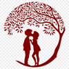 Whispers in the Leaves A stylized illustration of two people embracing under the branches of a tree, symbolizing love and affection.