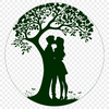 Kissing Tree Illustration A vector design of a tree with two figures kissing among its leaves, perfect for use as clip art or stencil template.