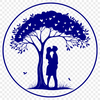 Elegant Lovers Under a Blooming Tree An elegant design featuring a pair embracing under a lush tree canopy, ideal for wedding or Valentine's Day decorations.