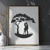 Romantic Couple Tree Silhouette A romantic couple embracing under the branches of a tree, symbolizing love and unity.