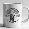 Valentine's Day Decorations SVG File A stylized illustration of two people embracing under a tree, perfect for Valentine's Day or wedding decorations.