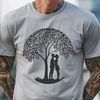 Love Under the Blooms A stylized illustration of two embracing figures beneath a blooming tree, symbolizing love and union.