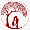 Entwined Lovers in a Stylized Tree A stylized illustration of a tree with entwined lovers embracing in its branches.