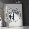 Romantic Embracing Trees Illustration An intricate design featuring a pair of trees embracing each other's trunks, perfect for romantic themes and designs.