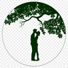 Romantic Tree Hug Vector A stylized illustration of two figures embracing under the branches of a tree, designed as a vector art image.
