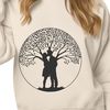 Couple's Embrace in a Floral Shape A stylized illustration of two embracing figures surrounded by foliage in a tree shape.
