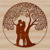 Stylized Lovers' Tree Design A stylized tree with intertwined branches forming a heart shape, symbolizing love.