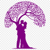 Love Grows Here A stylized illustration of a tree with intertwined branches, symbolizing love and romance.