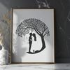 Entwined in Love and Nature A pair of lovers embracing under a tree with branches entwined around them.