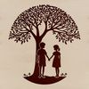 Enchanted Union Illustration A stylized illustration of a tree with intertwined branches and leaves, symbolizing the union of two lovers.