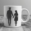 Adorable Tree Hug Illustration Illustrated design of a pair embracing under a blooming tree, perfect for Valentine's Day or wedding decorations.