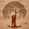 Love Tree Clip Art Design A stylized illustration of a tree embracing two figures in a romantic gesture.