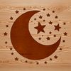 A scalable vector graphic illustration of the moon in space with stars surrounding it.