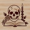 Spooky Skull SVG Clip Art A detailed illustration of a Gothic-style skull surrounded by various design elements, suitable for vector art projects.