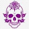 Floral Skull Clip Art Image Gothic-style skull with intricate details and floral elements, suitable for Halloween crafts and designs.