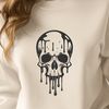 Free Halloween Clip Art Design A dark, gothic illustration of a dripping skull, suitable for Halloween decorations or designs.