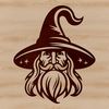 Whimsical Wizard Portrait A fantasy illustration of a wizard's head with intricate details and magical elements.