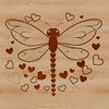 A colorful dragonfly with love hearts on its wings, rendered as a vector graphic.