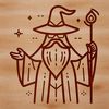 Magical Figure with Staff and Symbols A mystical figure in a long robe, holding a staff and surrounded by magical symbols.