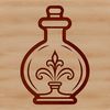 Ornate witchcraft symbol featuring a potion bottle surrounded by mystical elements in a gothic style.