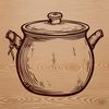 Witch's Brew Symbolism A silhouette illustration of a witch's cauldron surrounded by mystical symbols.