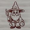 Magical Fantasy Figure SVG A whimsical illustration of a wizard in traditional fairy tale attire, surrounded by magical elements.