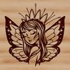 Delicate Fairy Design Vector Art Illustration of a mythical fairy with delicate features and flowing hair.