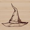 Halloween witch silhouette with pointed hat and broomstick