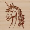 Detailed Unicorn Head Design A detailed illustration of a mythical unicorn's head with a long neck and flowing mane.