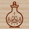 Whimsical Witchcraft Symbols and Elements A magical illustration of an ornate witch's potion bottle surrounded by mystical symbols and gothic elements.