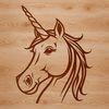 A mythical creature from fairy tales depicted as a unicorn with a majestic head.
