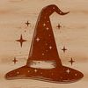 Magical Dark Arts Icon A witch wearing a pointed hat stands in front of a dark background, surrounded by magical symbols and potions.