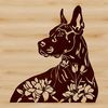 Large breed dog, illustration of a Great Dane in a floral pattern background.
