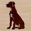 A large breed dog sitting on its haunches, depicted in vector format.