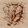 An illustration of an elephant with a determined expression, bursting through a wall, set against a simple background.