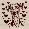 Great Dane Silhouette with Love Hearts A large breed dog, Great Dane, with heart motifs on its fur.