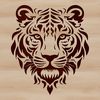 A close-up illustration of a tiger's majestic head with stripes.