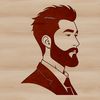 An SVG graphic featuring a man's portrait, suitable for digital design and editing software such as Illustrator or Photoshop.