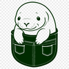 A detailed illustration of an adult manatee swimming in water.