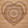 A intricately designed mandala heart pattern made from interconnected shapes and lines.