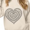 Vibrant Heart Mandala Design A intricately designed heart-shaped mandala made up of interconnected patterns and shapes.
