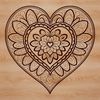 A colorful mandala design featuring a stylized heart shape in intricate patterns.