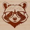 A raccoon character wearing glasses in a playful vector design format.