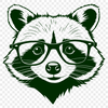 Mascot Raccoon in Sunglasses SVG Design A cartoon raccoon wearing glasses as part of a vector design for clip art.