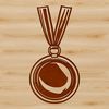 Beautiful Gold Medal SVG Clip Art A gold-colored medal with a ribbon and a small engraving on the front.