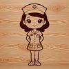 An SVG graphic representation of a female healthcare professional in uniform attire.