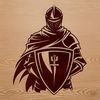 A medieval knight silhouette with armor and sword, suitable for vector art and clip art designs.