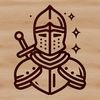 A simple medieval knight character made up of clean lines and minimal details.