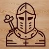 A simple line drawing illustration of a medieval knight's head, suitable for vector art and design.